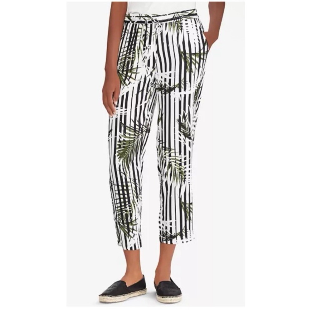 Lauren Ralph Lauren Size 6 Printed Twill‎ Straight-Fit Crop Pants Striped Palms